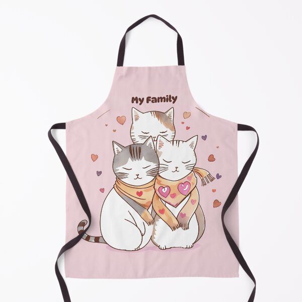 Item preview, A family of cute cats in scarves. Watercolor illustration on a pink background with hearts. designed and sold by Harmonysens.
