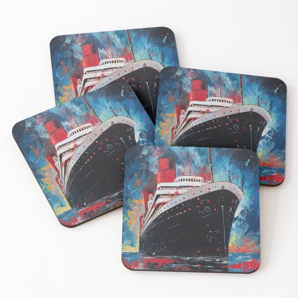Item preview, Abstract black steamship in the navy blue sea with multicolor splashes designed and sold by fansyartdesign.