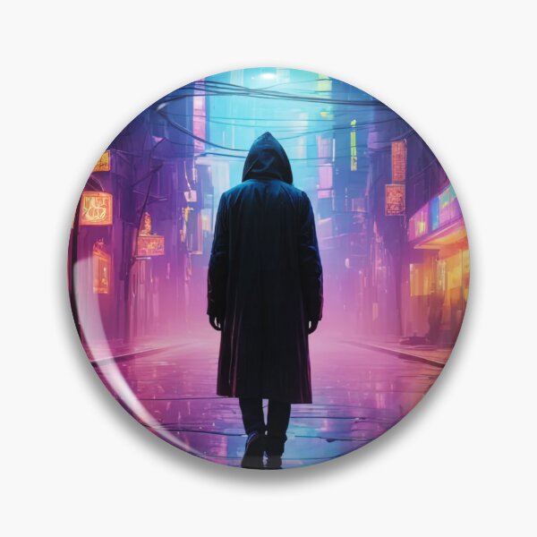 Item preview, Hooded person during rainfall in neon city street designed and sold by stevanovicigor.