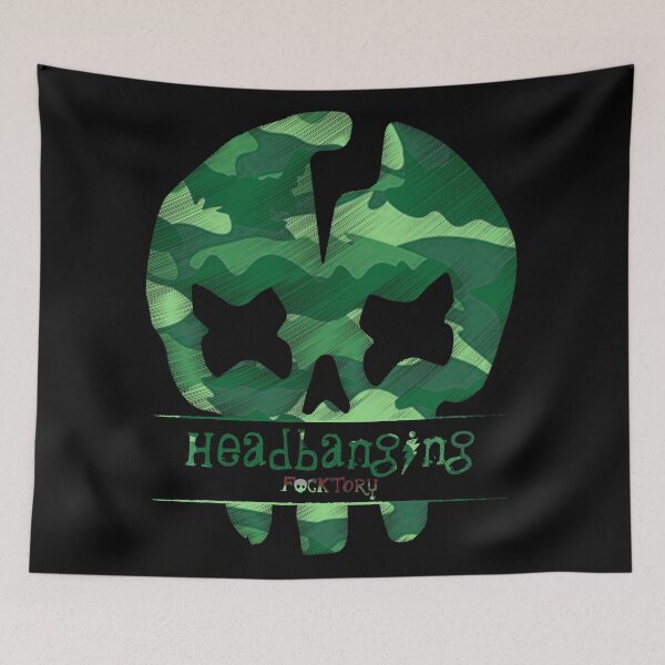 Item preview, headbanging green skull designed and sold by manuvila.