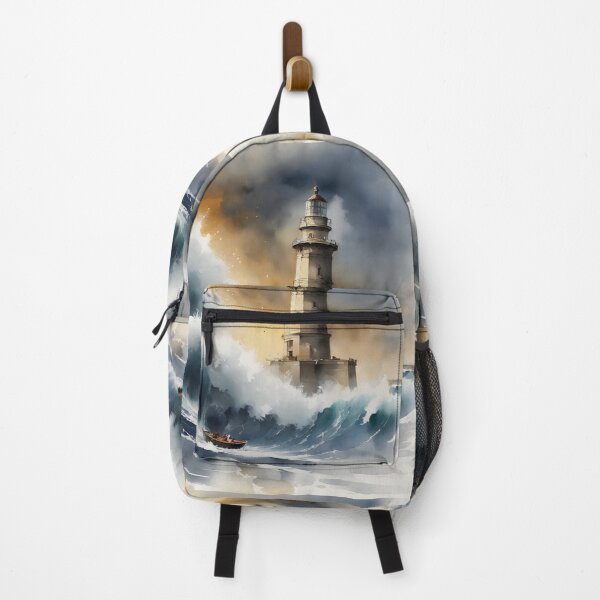 Item preview, Brave lighthouse and boat take challenge of surge wave to beat the storm, never give up hope, watercolor designed and sold by boyangyang.
