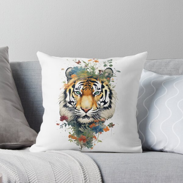 Artikelvorschau, Aquarell Whimsical Geo Tiger - Weiß entworfen und verkauft von FoxfireStardust.