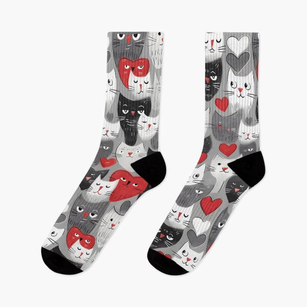 Item preview, Charming Hearts and Cats - Monochrome Feline Artwork designed and sold by inkArtistryfine.