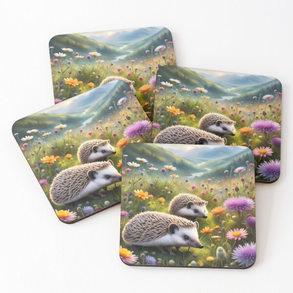 Item preview, Happy Hedgehogs scurrying in the wildflower meadow. designed and sold by Zen-Hues.