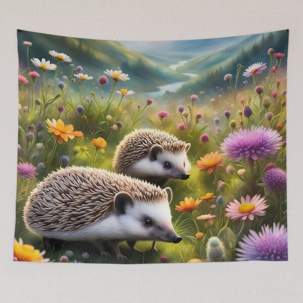 Item preview, Happy Hedgehogs scurrying in the wildflower meadow. designed and sold by Zen-Hues.