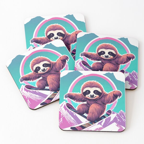Item preview, SLOTH Skiing Lazy on the Dolomites Mountains at Sunset - Vaporwave Winter Adventure 5 designed and sold by SlothcoreVibes.