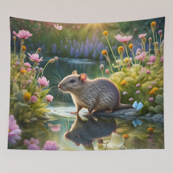 Item preview, Water rat/vole resting in a wildflower meadow pond. designed and sold by Zen-Hues.