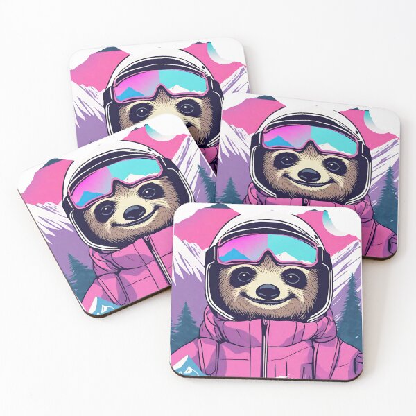 Item preview, Cute SLOTH Skiing Lazy on the Dolomites Mountains at Sunset - Vaporwave Winter Adventure 7 designed and sold by SlothcoreVibes.