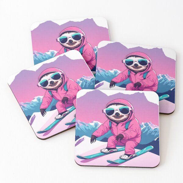 Item preview, Cute SLOTH Skiing Lazy on the Dolomites Mountains at Sunset - Vaporwave Winter Adventure 8 designed and sold by SlothcoreVibes.