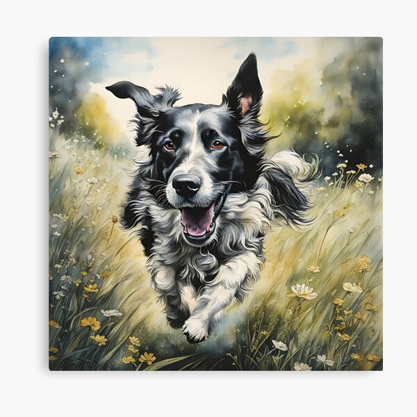 Dog running in a meadow Canvas Print