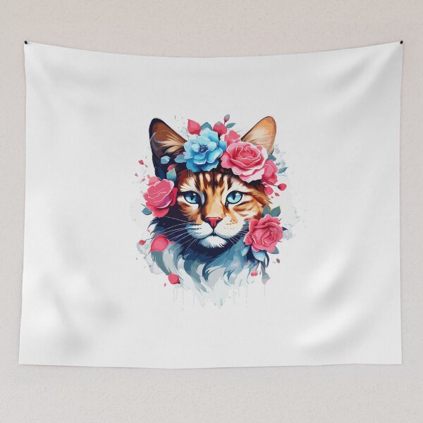 Item preview, A cat with a wreath of flowers designed and sold by danh1z.