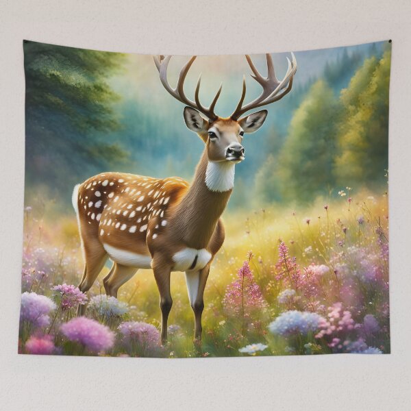 Item preview, A graceful fallow deer in a wildflower meadow woodland. designed and sold by Zen-Hues.