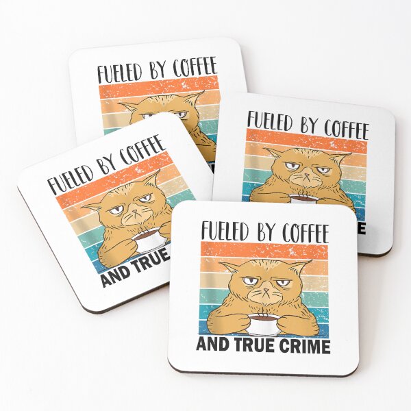 Item preview, Fueled by coffee and true crime Podcast Funny cat vintage designed and sold by CORJIDOG-ART.