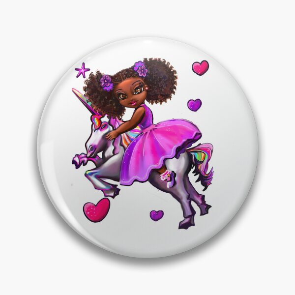Item preview, African American girl on a unicorn pony - black sista with natural afro hair on a horse. Black princess designed and sold by Artonmytee.