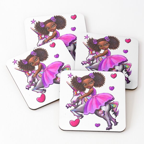 Item preview, African American girl on a unicorn pony - black sista with natural afro hair on a horse. Black princess designed and sold by Artonmytee.