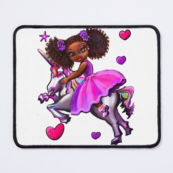 Item preview, African American girl on a unicorn pony - black sista with natural afro hair on a horse. Black princess designed and sold by Artonmytee.