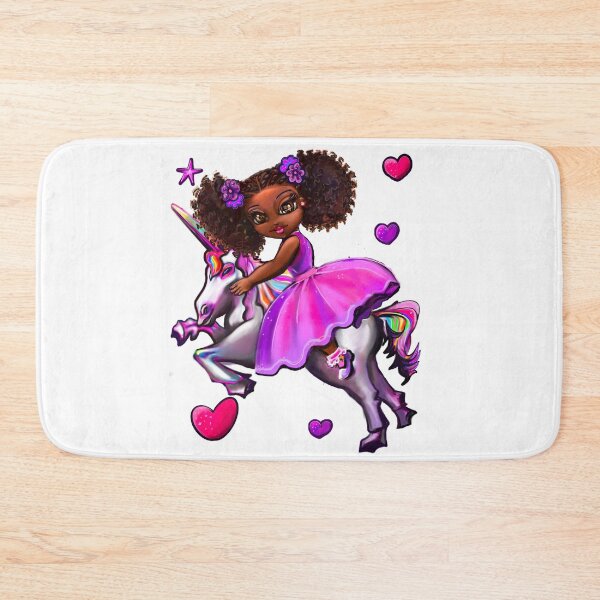 Item preview, African American girl on a unicorn pony - black sista with natural afro hair on a horse. Black princess designed and sold by Artonmytee.