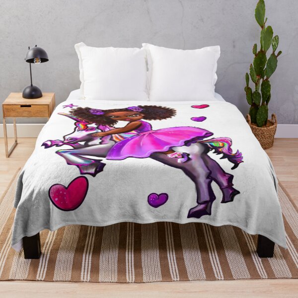 Item preview, African American girl on a unicorn pony - black sista with natural afro hair on a horse. Black princess designed and sold by Artonmytee.