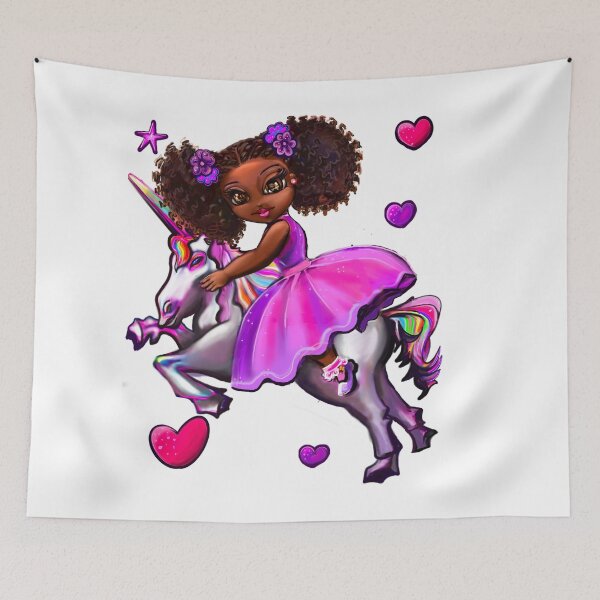 Item preview, African American girl on a unicorn pony - black sista with natural afro hair on a horse. Black princess designed and sold by Artonmytee.