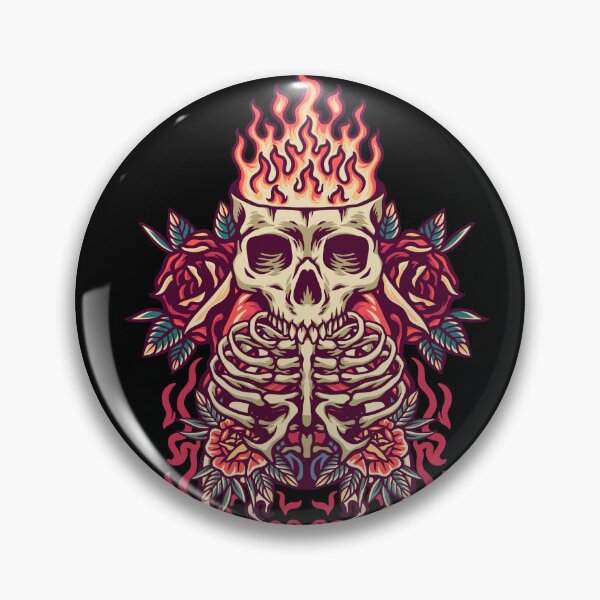 Item preview, Retro Fire Skull And Roses designed and sold by Boomroom.