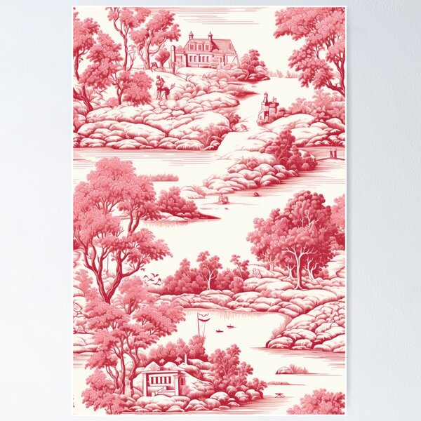Item preview, Toile De Jouy Countryside Seamless Pattern in Red designed and sold by EvgeniiaSim.