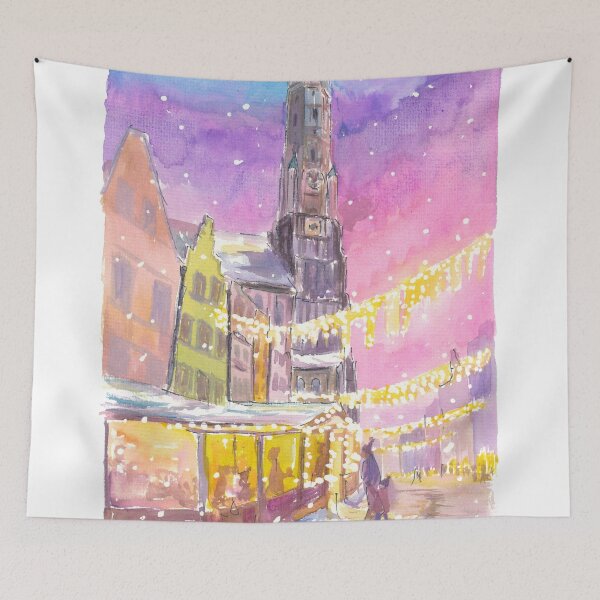 Item preview, Landshut Christmas Winter Cozy Huts at Night designed and sold by artshop77.