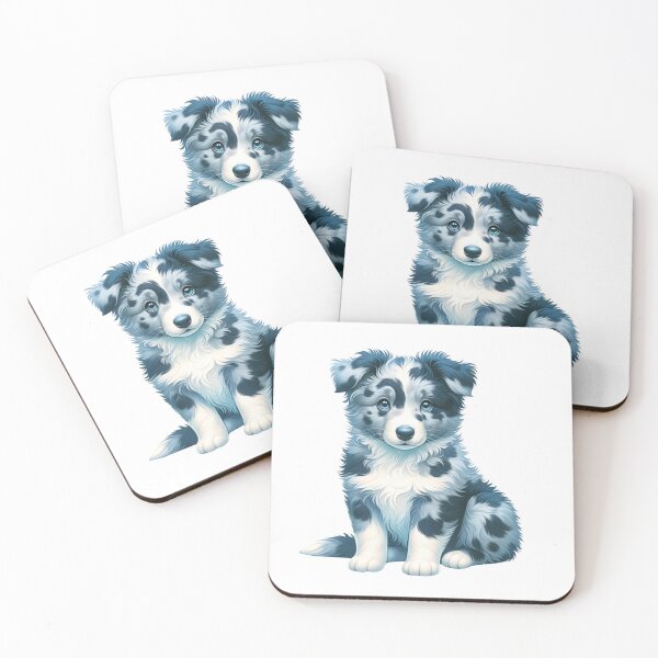 Item preview, Blue Merle Tricolor Border Collie Dog Puppy Illustration designed and sold by CharmStudio.