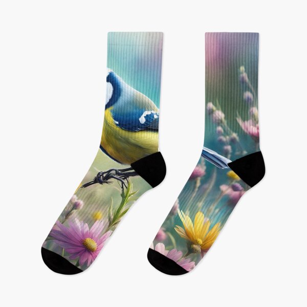 Item preview, A beautiful blue tit perches on a flower in the wildflower meadow. designed and sold by Zen-Hues.