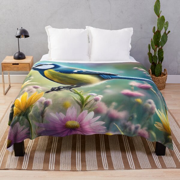 Item preview, A beautiful blue tit perches on a flower in the wildflower meadow. designed and sold by Zen-Hues.