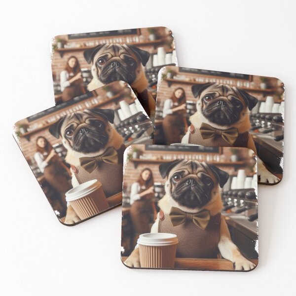 Item preview, Pug Barista designed and sold by LojaKoru.