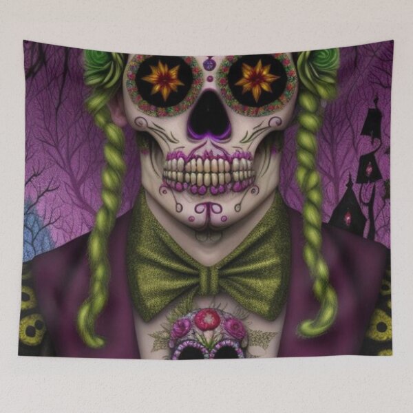 Item preview, Cool Trippy Colorful Zombie Sugar Skull Doll Figure designed and sold by TheDarkWardrobe.