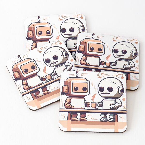 Item preview, two cute robots drinking coffee designed and sold by javierparra.