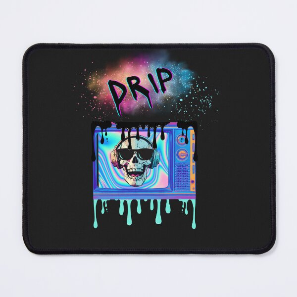 Item preview, Drip Skull, Sky Blue Pink Cloud Mist, Sunglasses in TV Set with Psychedelic Background designed and sold by JpJr.