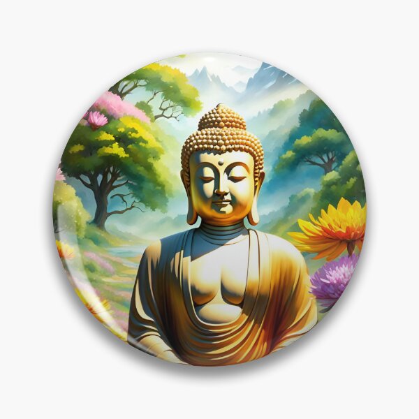 Item preview, A beautiful Buddha statue meditates in a wildflower meadow. designed and sold by Zen-Hues.