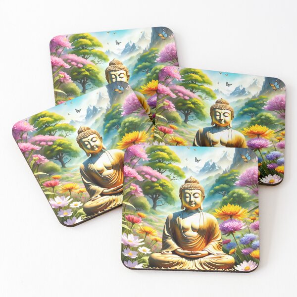 Item preview, A beautiful Buddha statue meditates in a wildflower meadow. designed and sold by Zen-Hues.