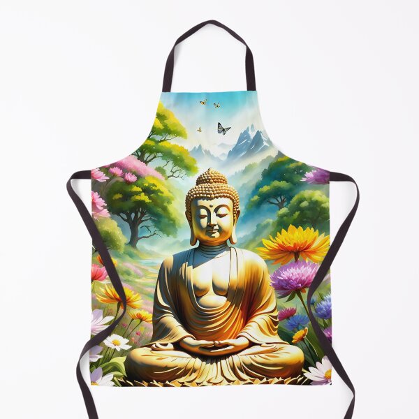 Item preview, A beautiful Buddha statue meditates in a wildflower meadow. designed and sold by Zen-Hues.