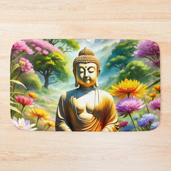 Item preview, A beautiful Buddha statue meditates in a wildflower meadow. designed and sold by Zen-Hues.
