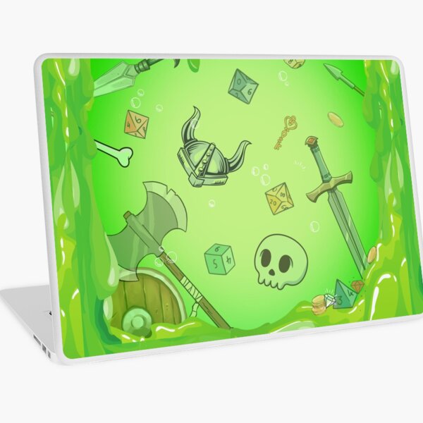 Aperçu de l'œuvre CUBE GÉLATINEUX de l'intérieur : épée, dés, hache, butin et crâne créée et vendue par DungeonAtelier.