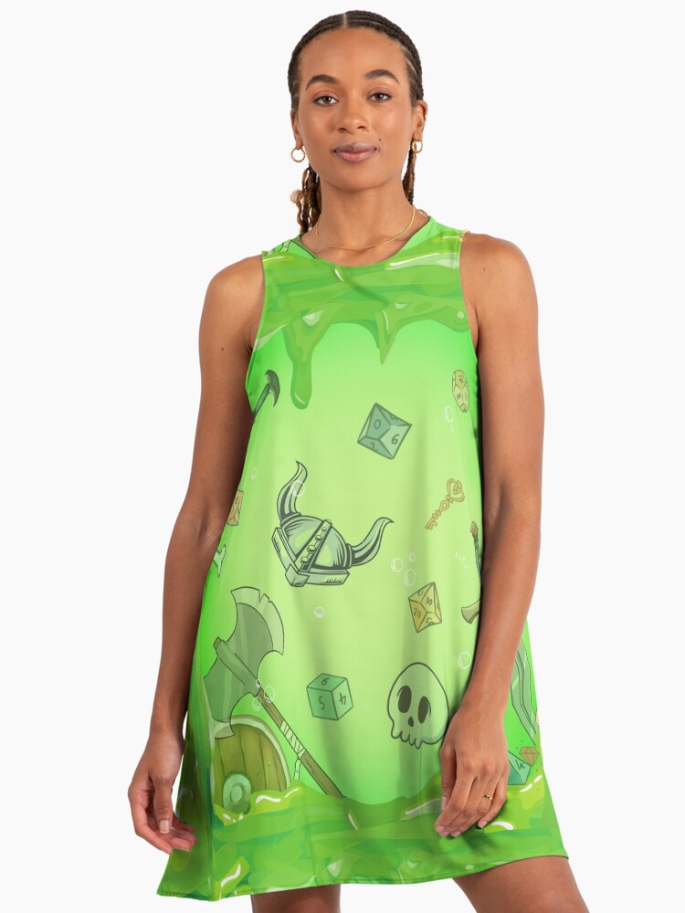 GELATINOUS CUBE: Green ooze dnd monster, dnd dice, skull, loot, axe and sword" A-Line Dress by DungeonAtelier | Redbubble GELATINOUS CUBE: Green ooze dnd monster, dnd dice, skull, loot, axe and sword" A-Line Dress by DungeonAtelier | Redbubble