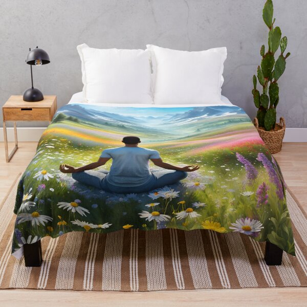 Item preview, Meditating/Praying in a wildflower meadow looking at the mountains. designed and sold by Zen-Hues.