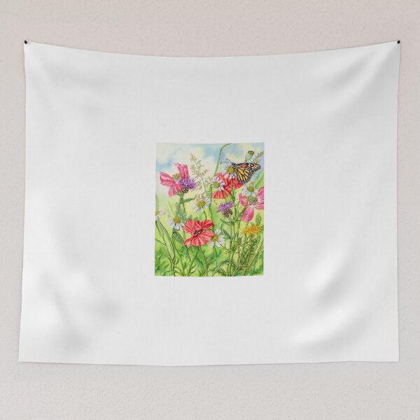 Item preview, Monarch Butterfly and Wild Flowers (watercolour on paper) designed and sold by Painting By Nature.