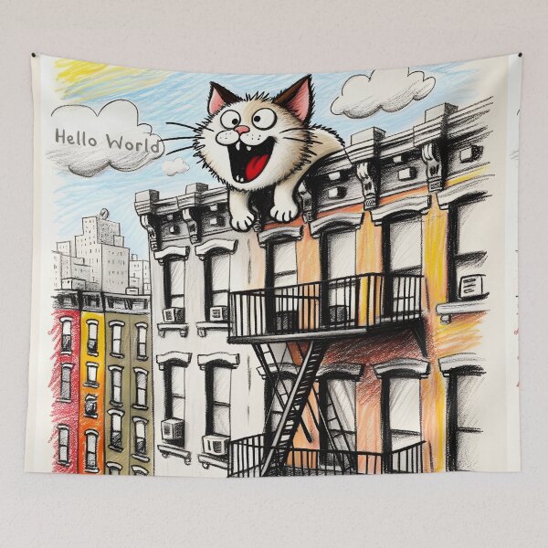 Item preview, Urban Adventure Curious Cat Illustration designed and sold by inkArtistryfine.