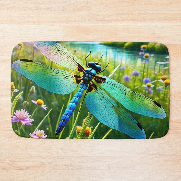 Item preview, A stunning dragonfly flies over the wildflower meadow stream. designed and sold by Zen-Hues.