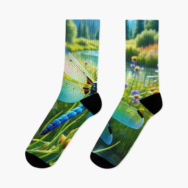 Item preview, A stunning dragonfly flies over the wildflower meadow stream. designed and sold by Zen-Hues.
