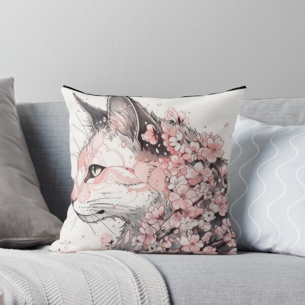 Item preview, Aesthetic Cat with Pink Flowers  designed and sold by momosstyle.