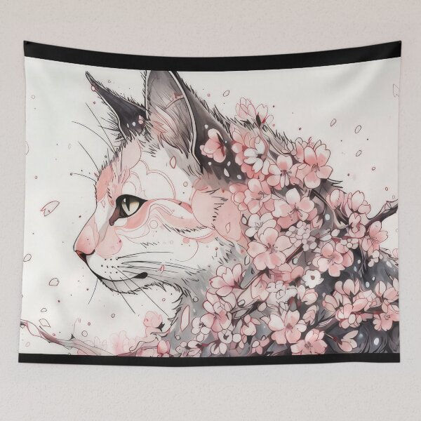 Item preview, Aesthetic Cat with Pink Flowers  designed and sold by momosstyle.