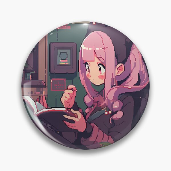 Item preview, Pink haired Anime girl reading a book- Pixel art designed and sold by octoboobs.