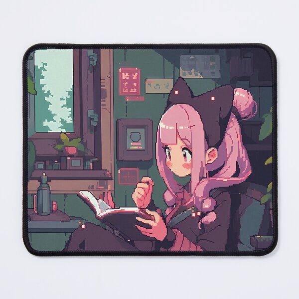 Item preview, Pink haired Anime girl reading a book- Pixel art designed and sold by octoboobs.