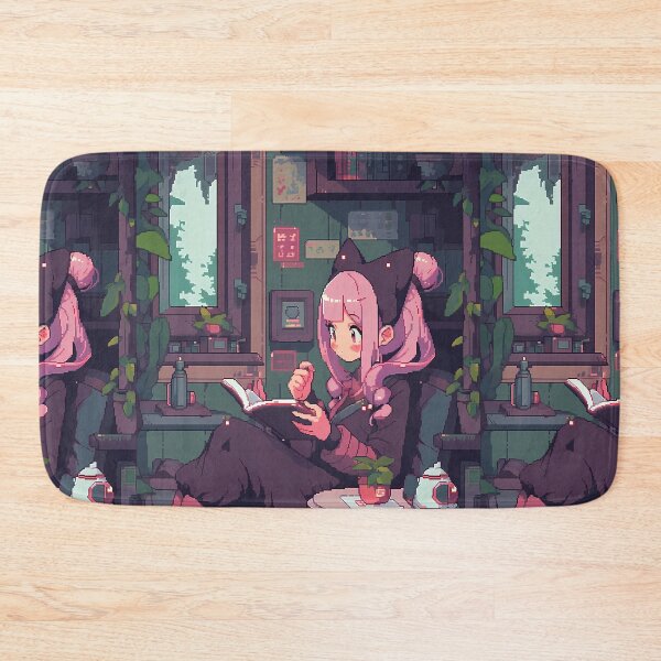Item preview, Pink haired Anime girl reading a book- Pixel art designed and sold by octoboobs.