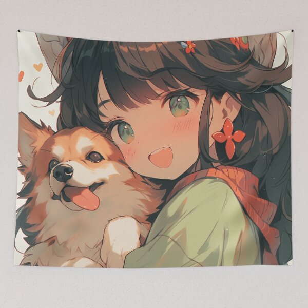 Item preview, Anime small girl with dog in field art designed and sold by TheArtistOf2022.